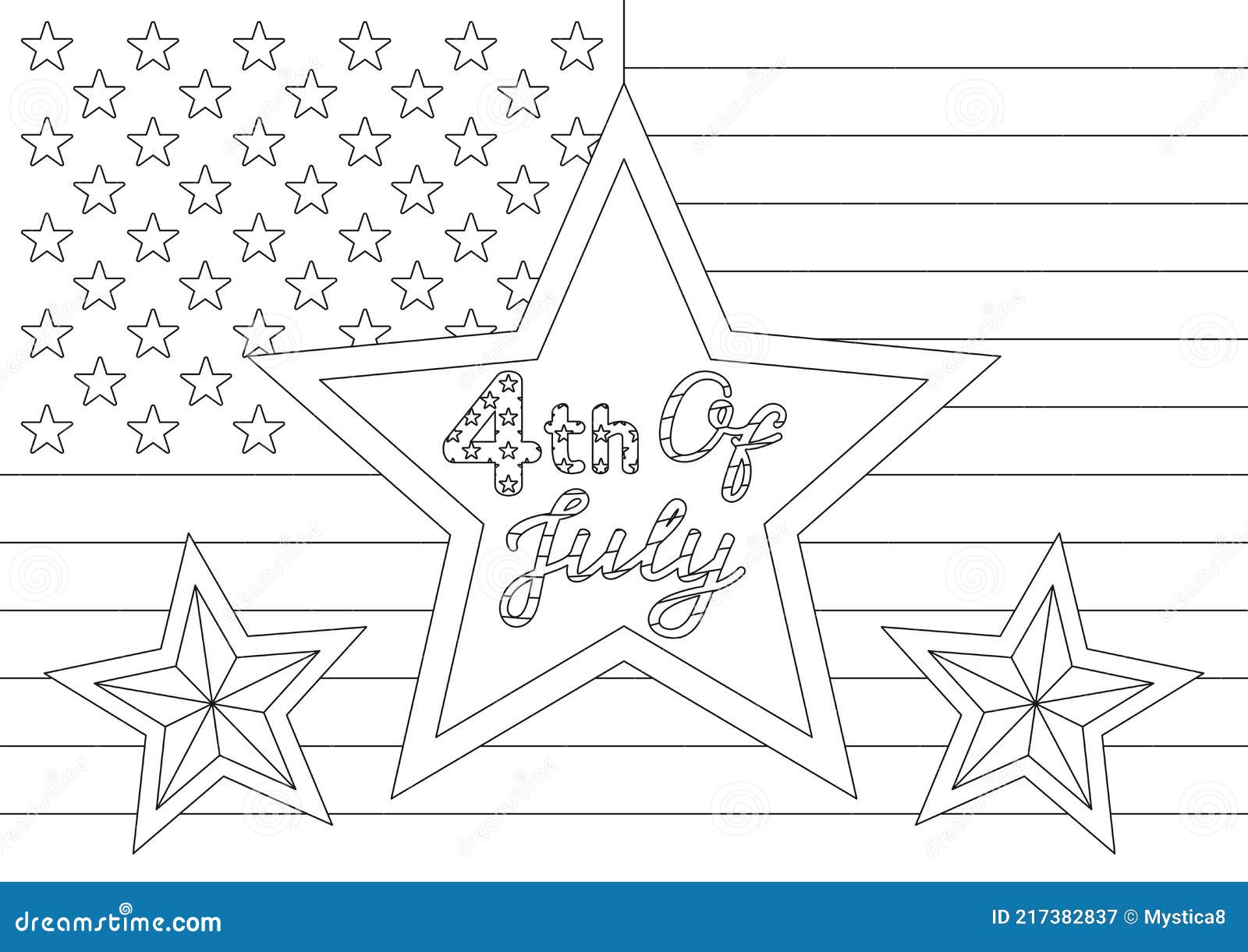Coloring page with us flag festive quote and stars for th of july stock vector