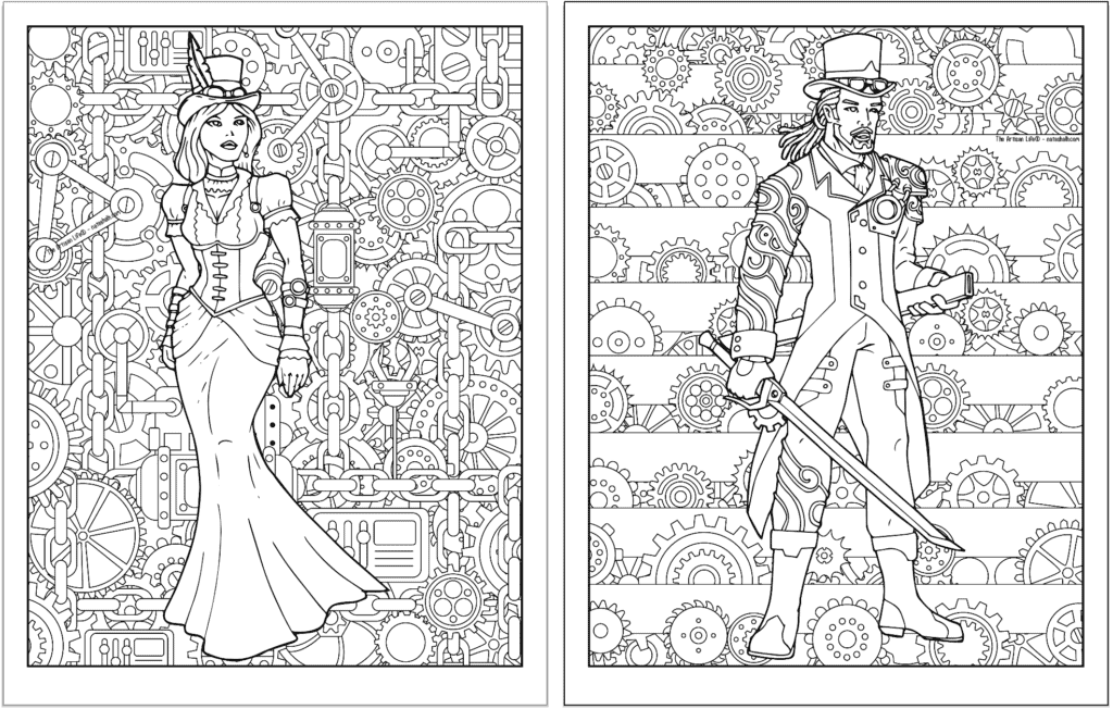Free printable steampunk coloring pages for adults
