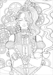Steampunk coloring pages for adults kids