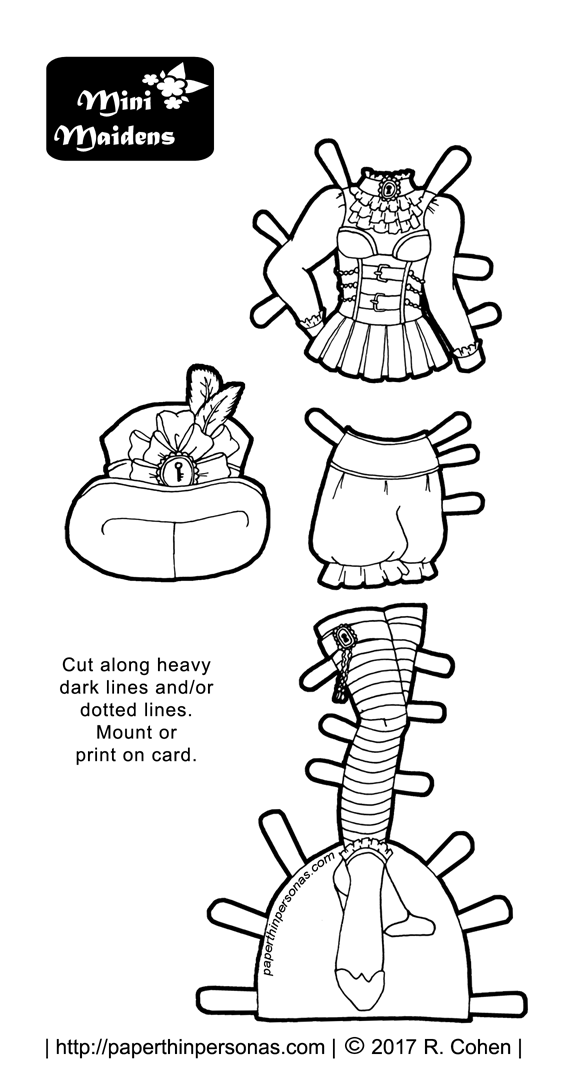 A steampunk coloring page paper doll outfit printable