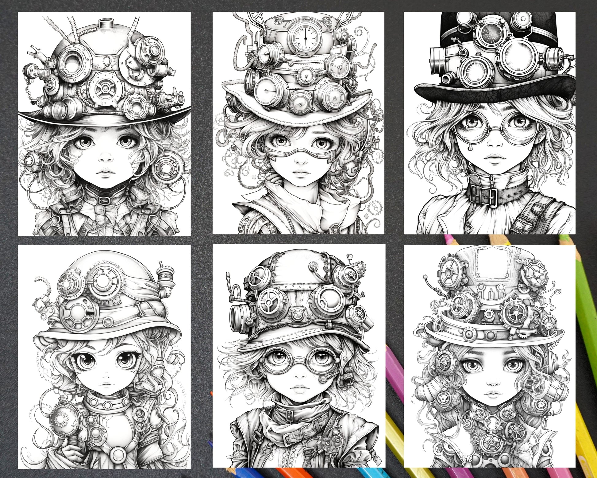 Adorable steampunk girls coloring pages printable for adults grays â coloring