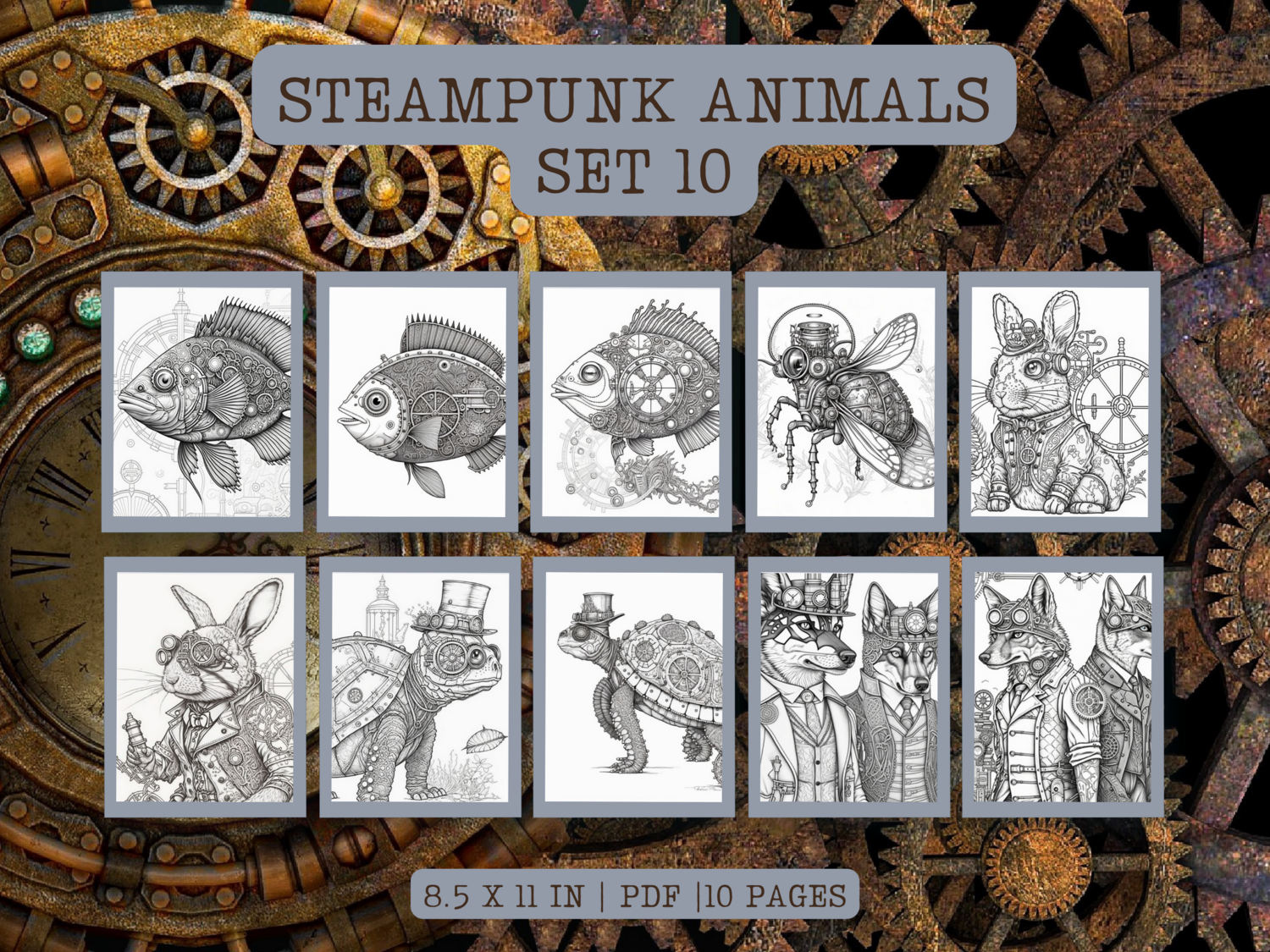 Steampunk animals coloring pages