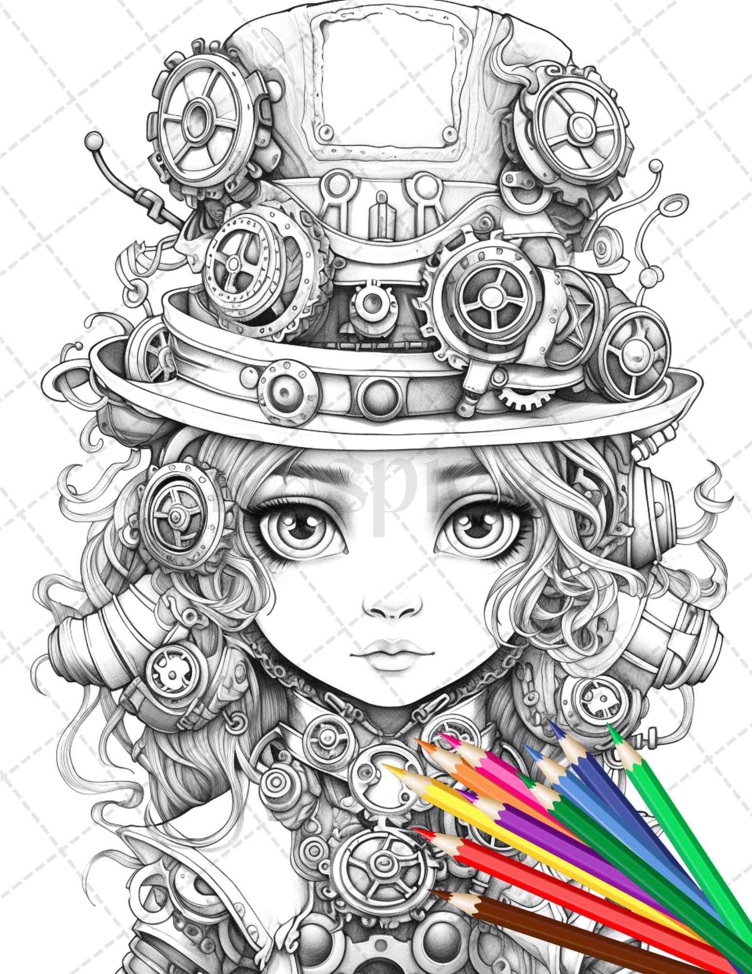 Adorable steampunk girls coloring pages printable for adults grays â coloring