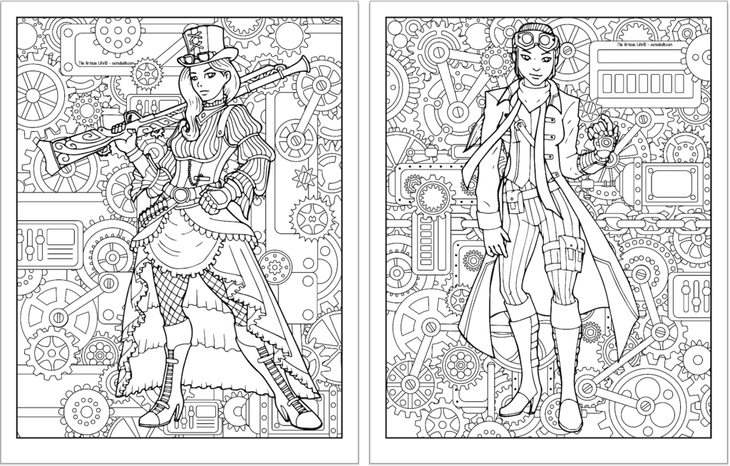 Free printable steampunk coloring pages for adults