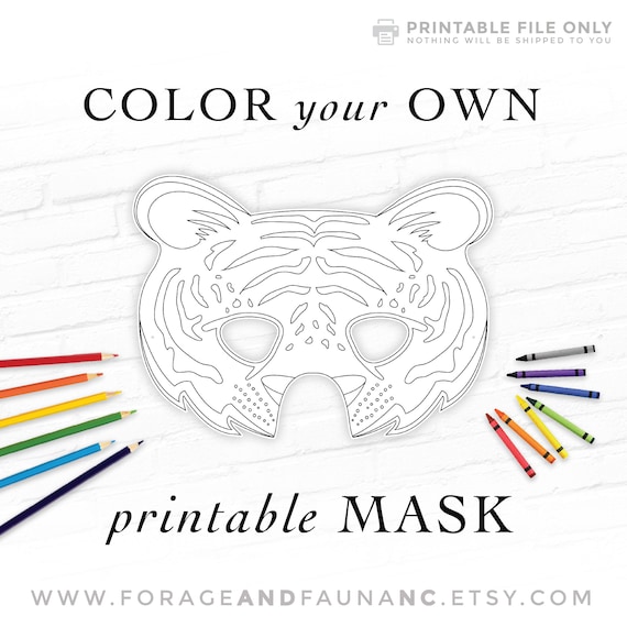 Tiger coloring book activity printable mask bengal siberian tigris wild cat big cat mask animal mask halloween jungle birthday year of