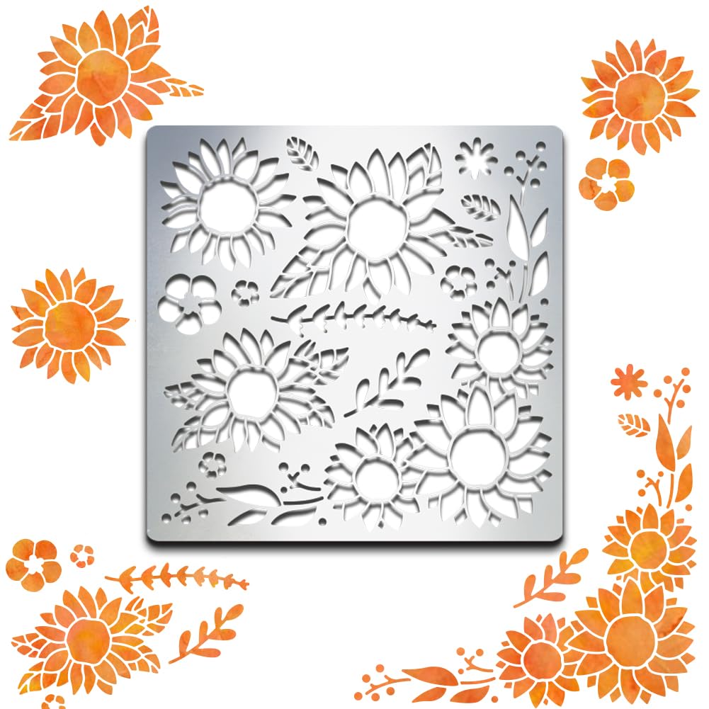 Mayjoydiy sunflower metal stencil sun flower template journal stencil stainless steel stencil flower and leaf pattern ãinch reusable drawing stencils for diy paper card crafts decor patio lawn garden
