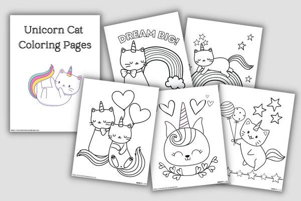 Unicorn cat coloring pages free printable pdf download