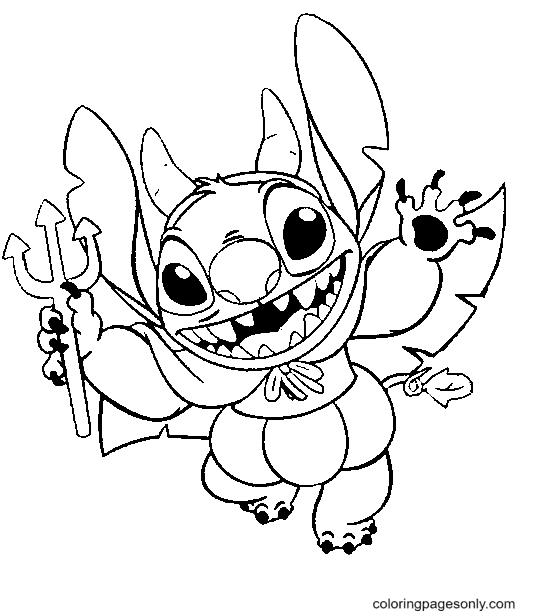 Stitch on hallween coloring page