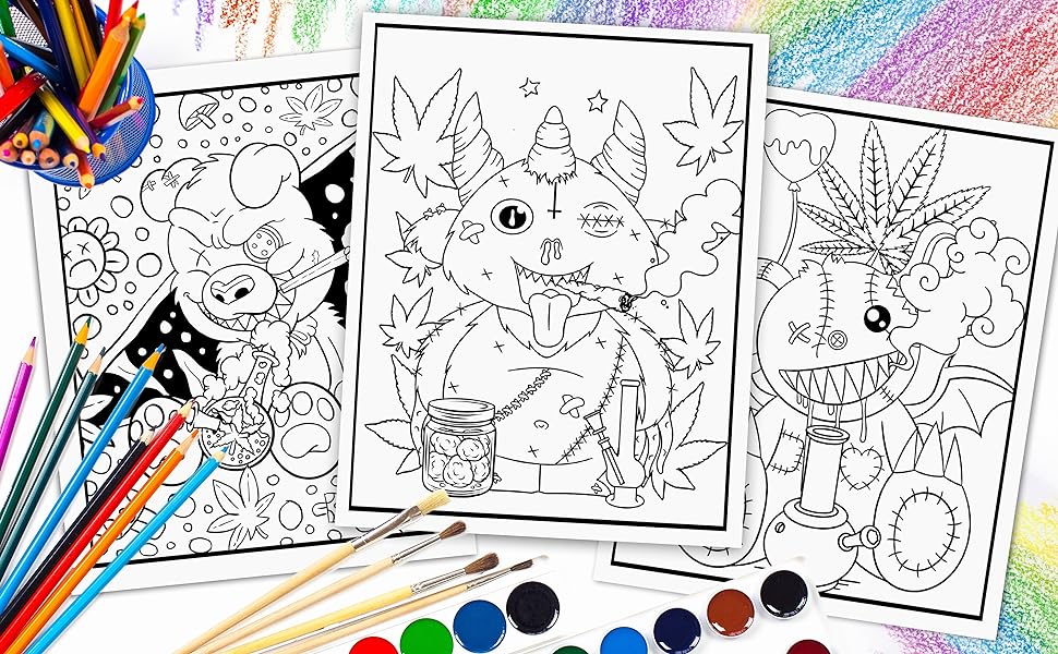 Horror stoner coloring book for adults spooky creepy kawaii coloring book with funny weed trippy colouring pages for men women cute pastel goth coloring book for relaxation and stress