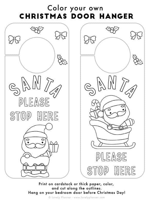 Free printable coloring christmas door hanger template