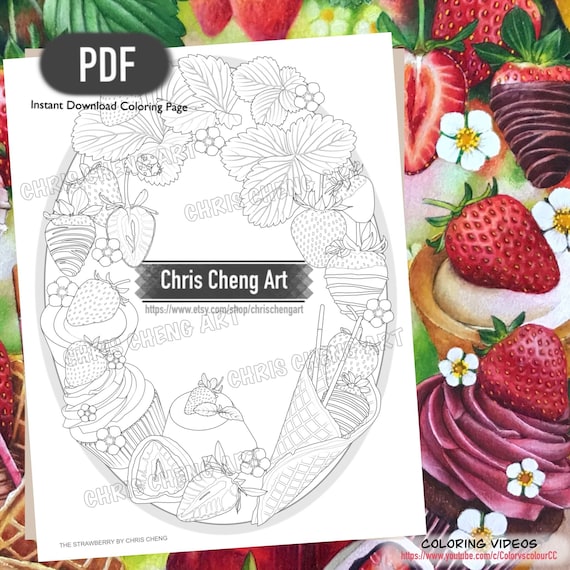 Coloring page the strawberry instant download printable file pdf download now