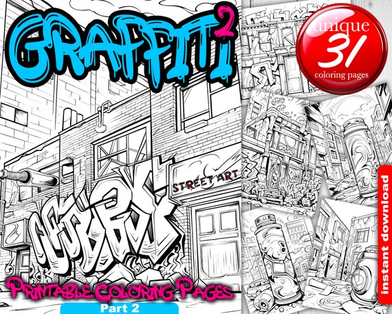 Graffiti part street art cooloring book adult printable pages illustration