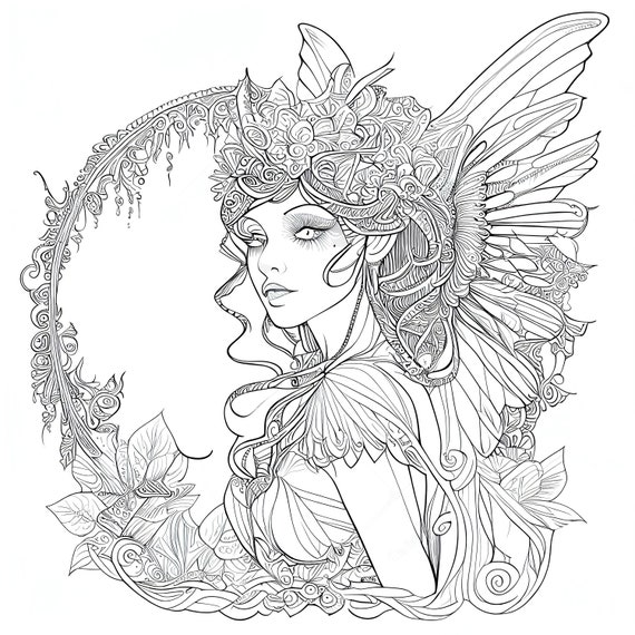 Pack stress relief coloring page fairy digital print filigree detailed mandala instant download set coloring pages for adults