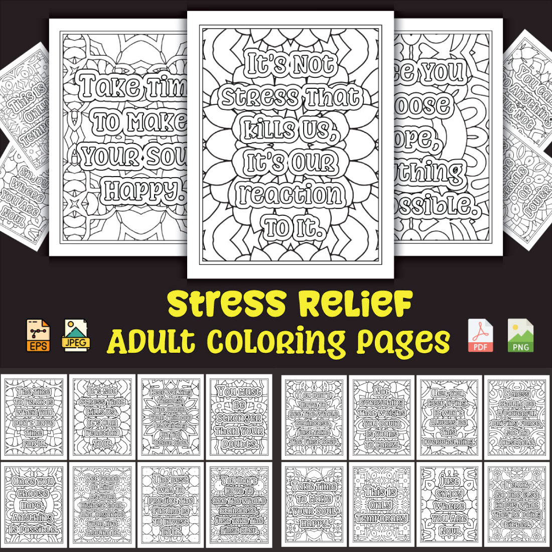 Stress relief coloring pages for adults kdp coloring book
