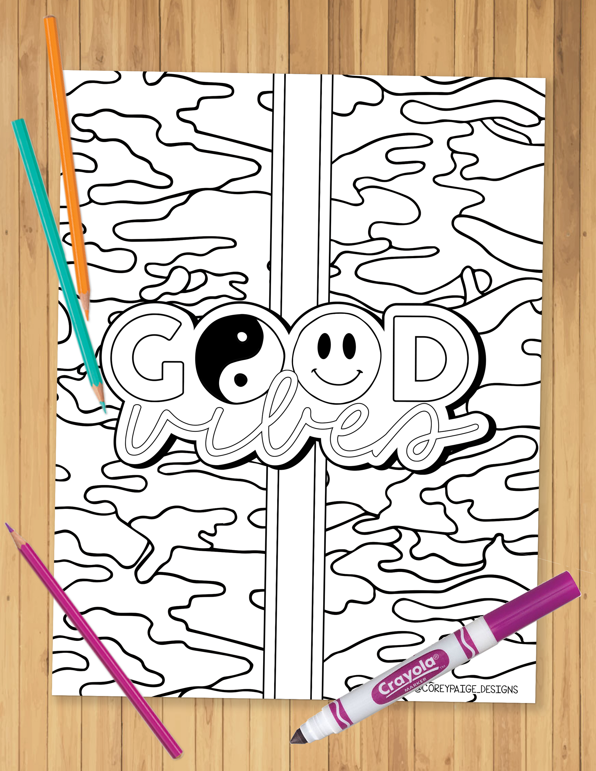 Good vibes camo stripe coloring sheet â