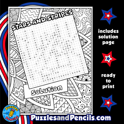Stars and stripes word search puzzle with coloring flag day wordsearch made by teachers