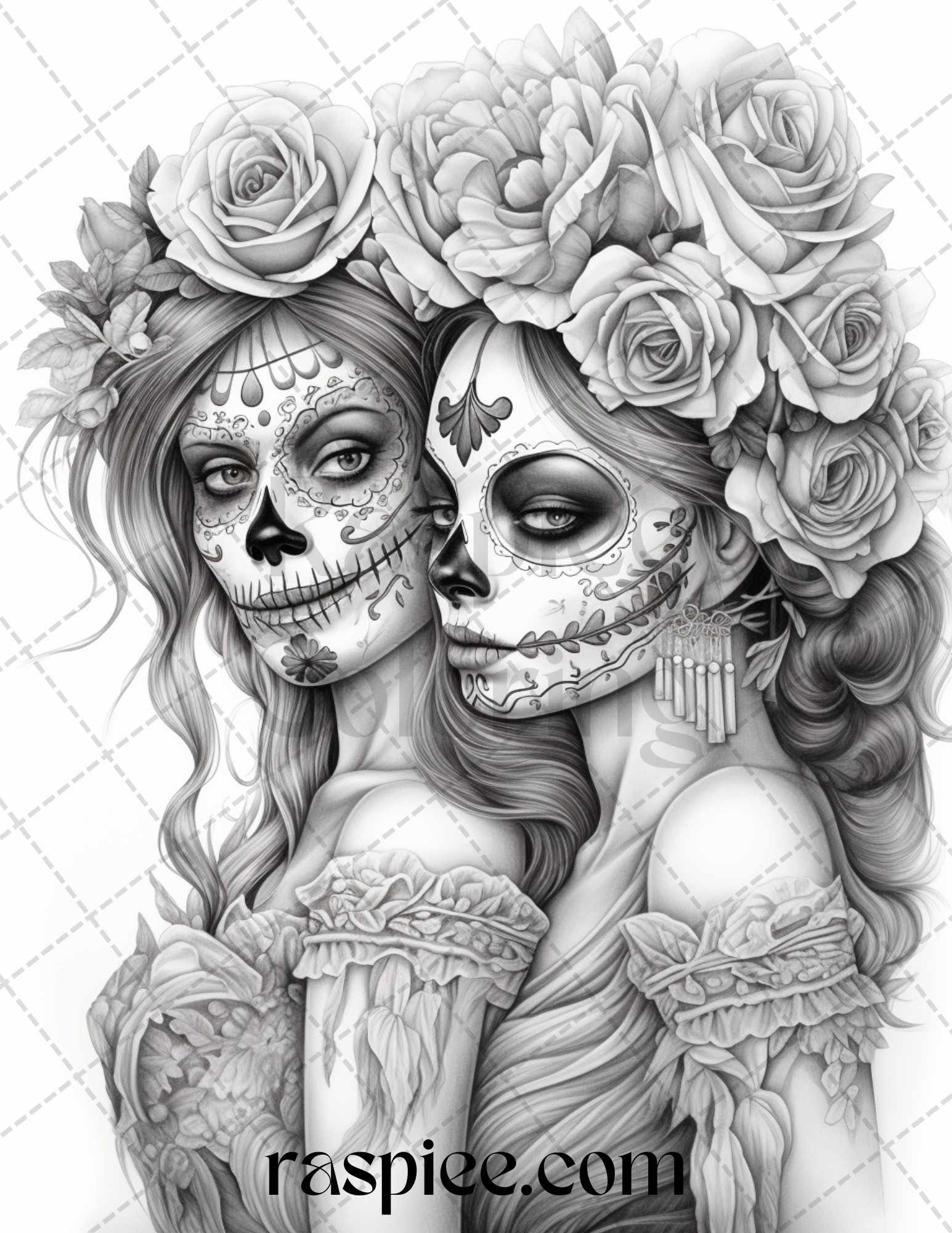 Day of the dead grayscale coloring pages printable for adults pdf â coloring