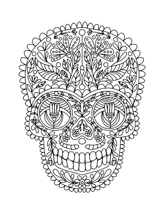 Sugar skull skull coloring pages instant digital download adult coloring sheets printable coloring book coloring for adults