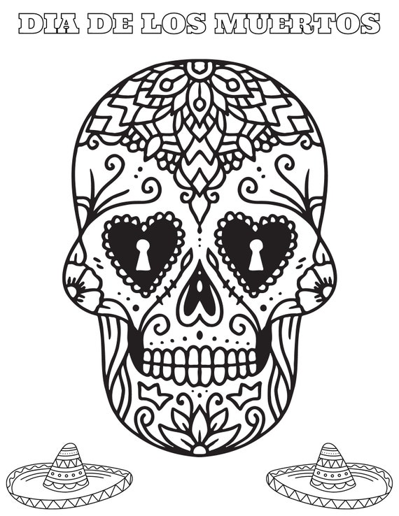 Sugar skulls coloring pages for adults kids dia de los muertos coloring pages halloween printable coloring pdf instant download