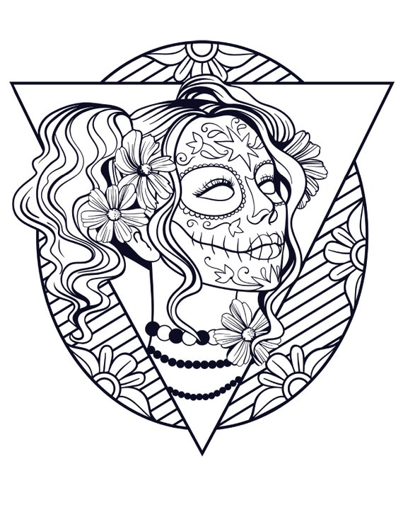 Sugar skull skull coloring pages instant digital download adult coloring sheets printable coloring book coloring for adults