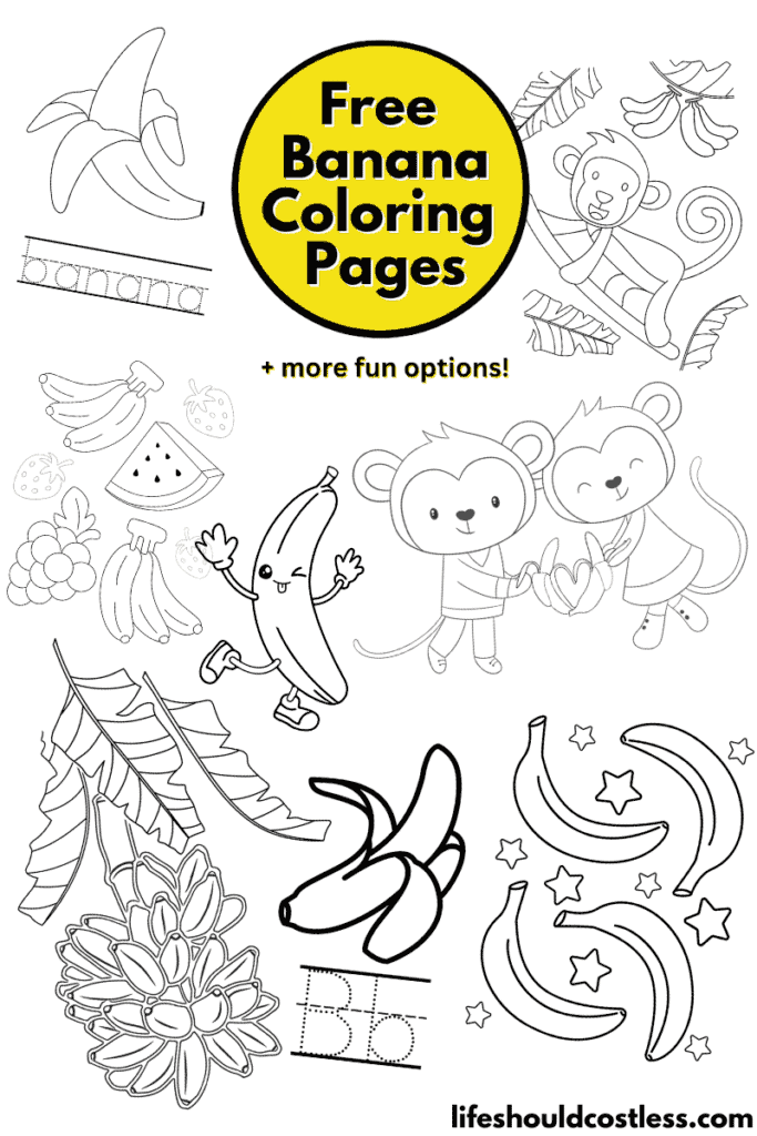 Banana coloring pages free printable pdf templates