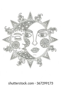 Adult coloring pages sun moon images stock photos d objects vectors