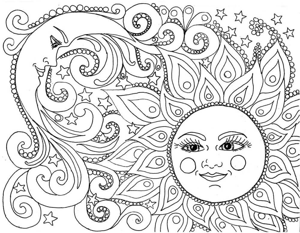 Mindfulness sun and moon coloring page