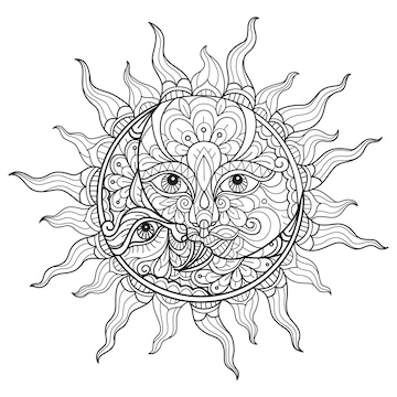 Premium vector sun and moon hand drawn for adult coloring book