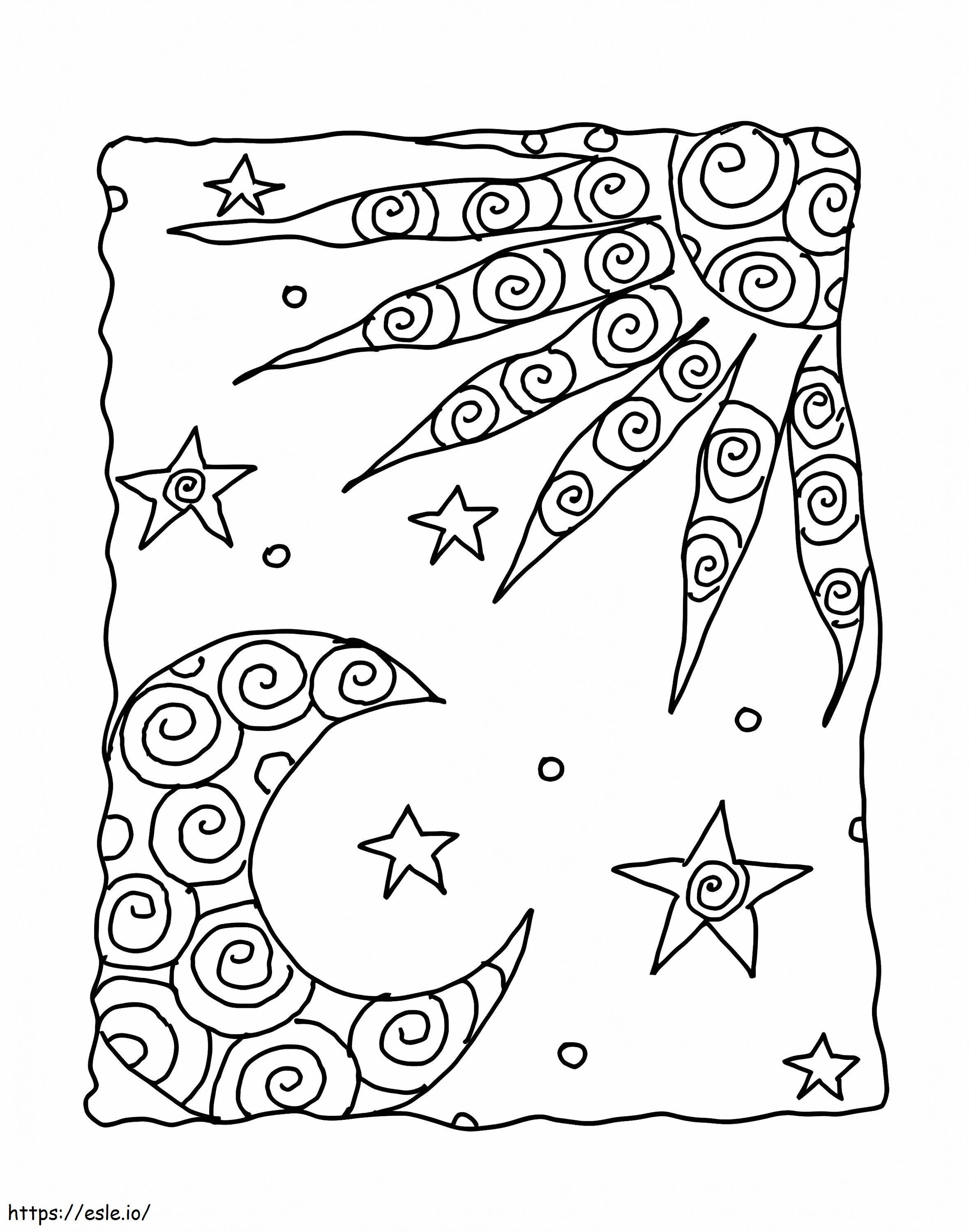 Printable sun and moon for adult coloring page