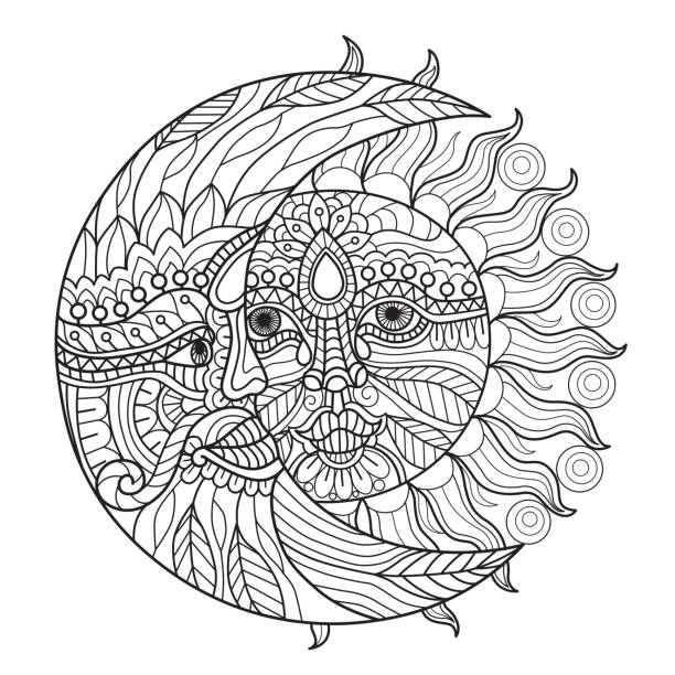 Zen doodle moon and sun tangles adult coloring books illustration zentangle style stock illustration