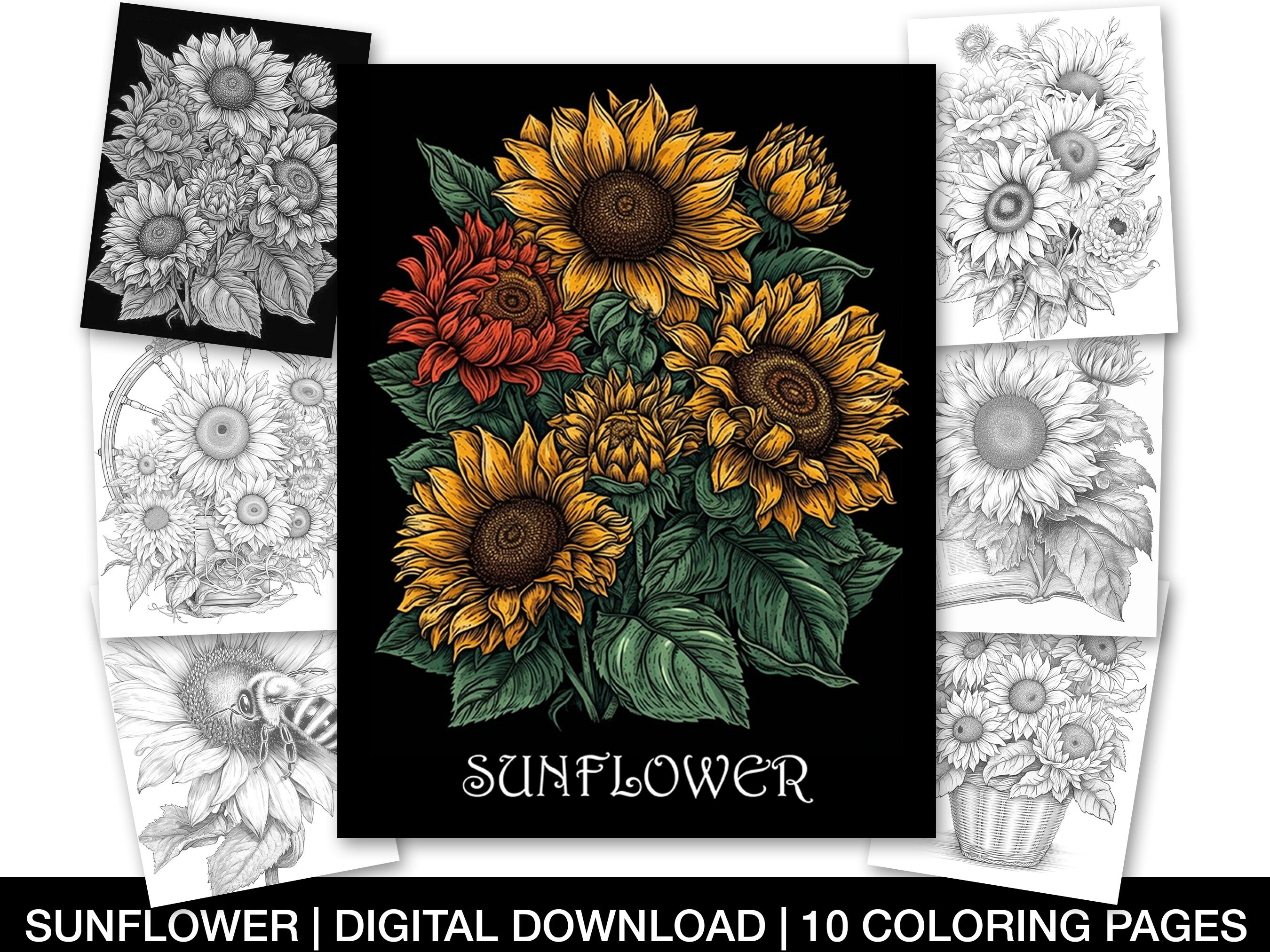 Flower coloring page for adults printable sunflower coloring