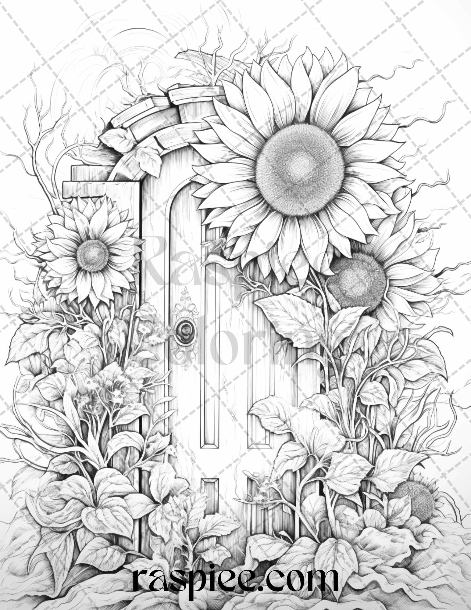 Flower fairy doors grayscale coloring pages printable for adults p â coloring