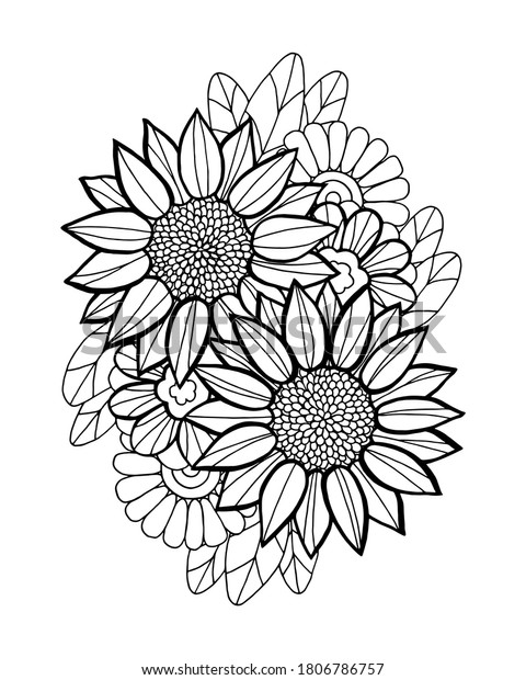 Outline vector illustration sunflowers flowers leaves stock vector royalty free