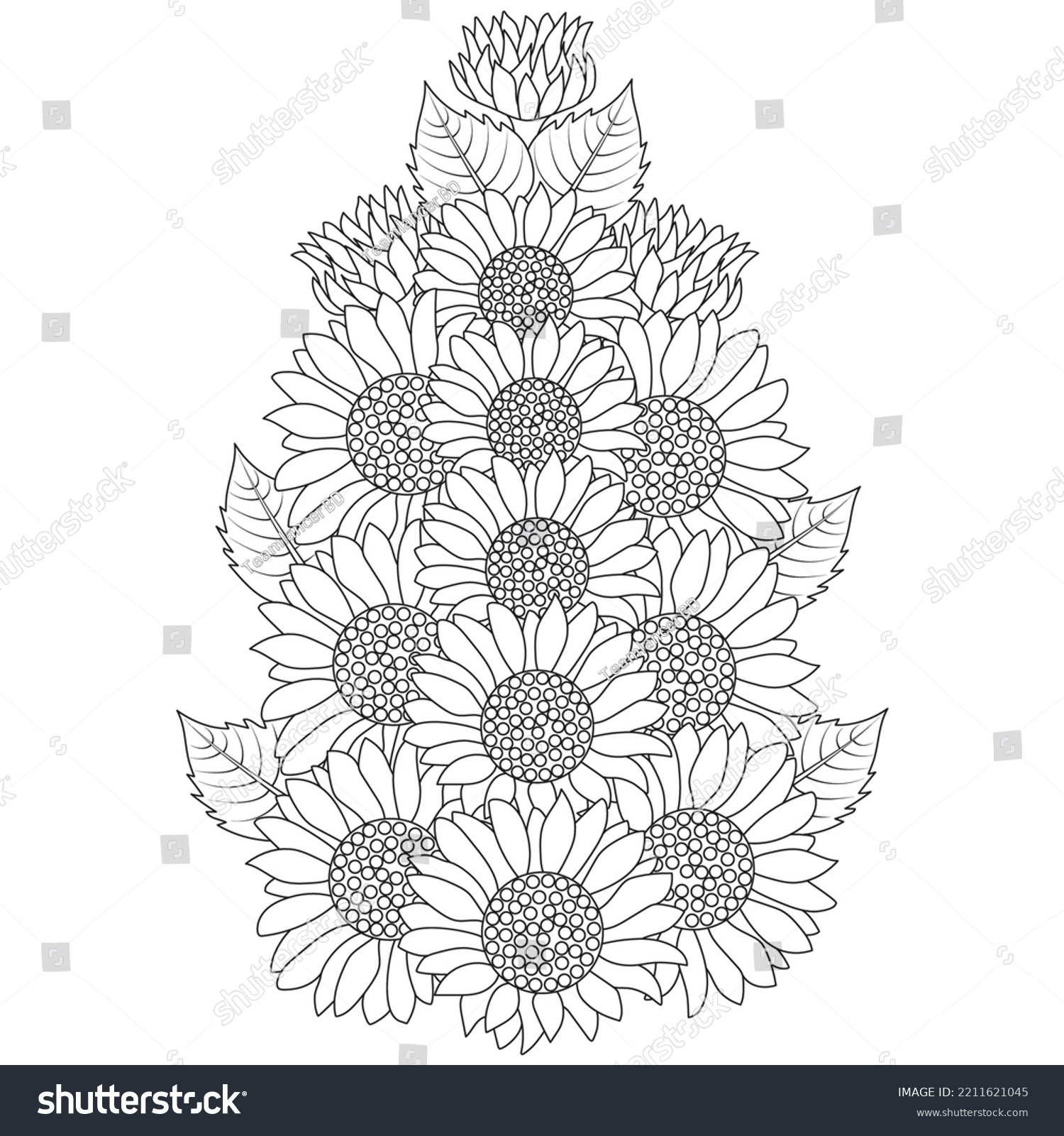 Sunflower vector outline coloring page blooming stock vector royalty free
