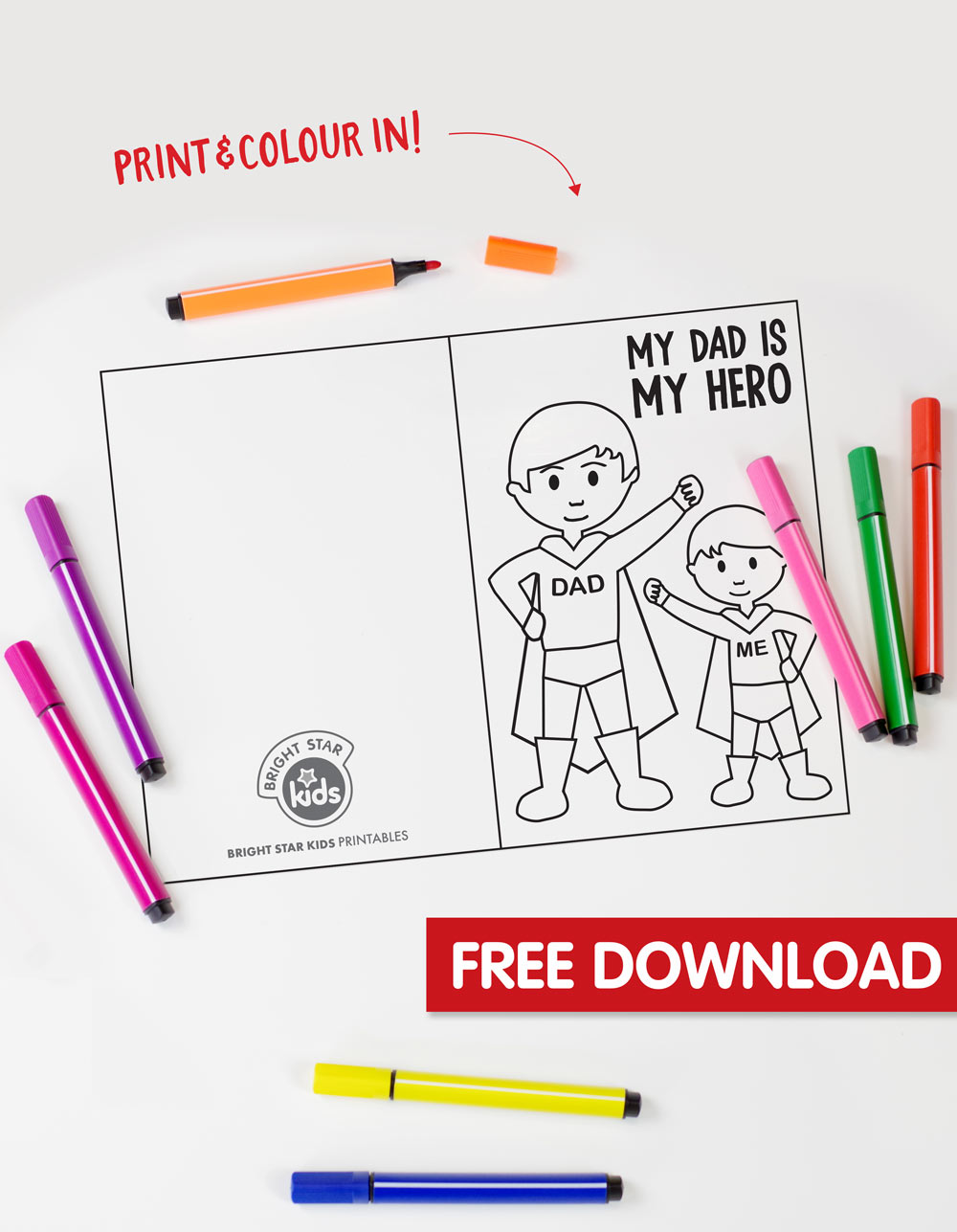Fathers day printable super dad free colouring in card printable