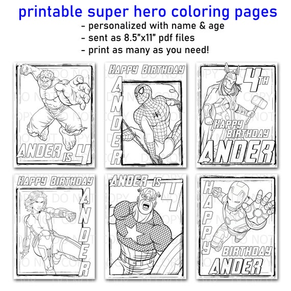 Printable personalized super hero coloring pages