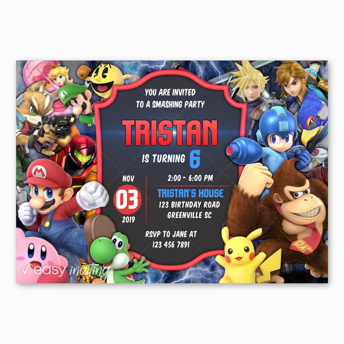 Smash bros birthday invitation â easy inviting