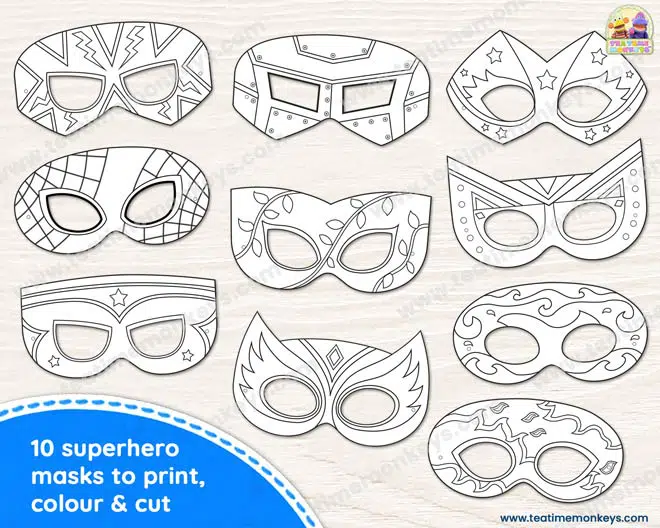Printable superhero masks for colouring