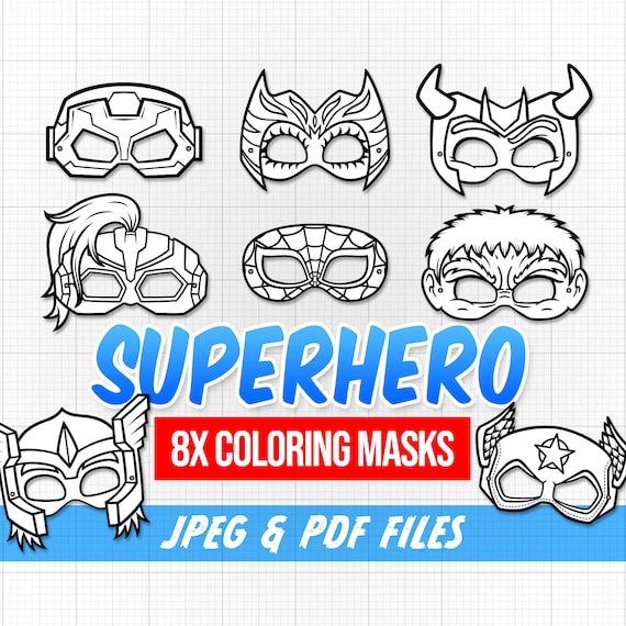 Superhero masks super hero coloring masks color your own masks superhero party ic book masks superhero printable masks hero prints