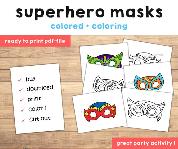 Superhero masks costume hero mask printable party favor craft halloween party printable mask kids party favor printable instant download
