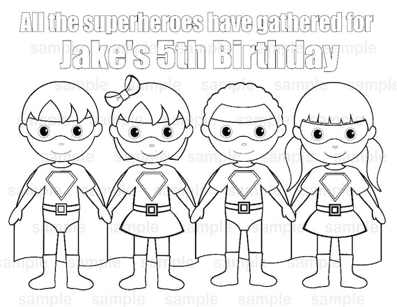 Personalized superhero coloring page birthday party favor colouring activity sheet personalized printable template