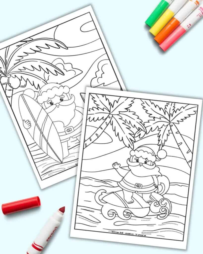 Free printable beach santa christmas coloring pages hawaiian christmas coloring sheets