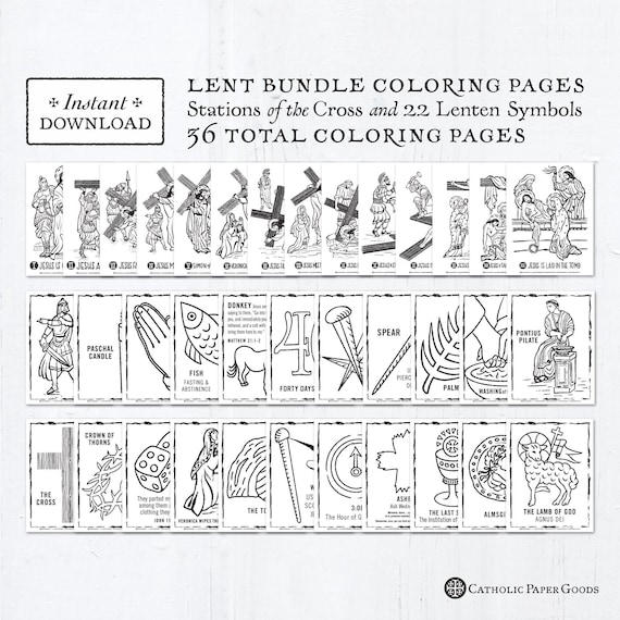 Catholic coloring pages stations of the cross and lent symbols bundle of lent activity for kids printable coloring pages pdf