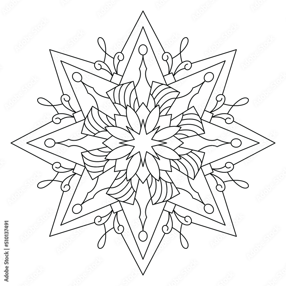 Star mandala coloring page printable mandala with decorated star symbol coloring book for adults vector