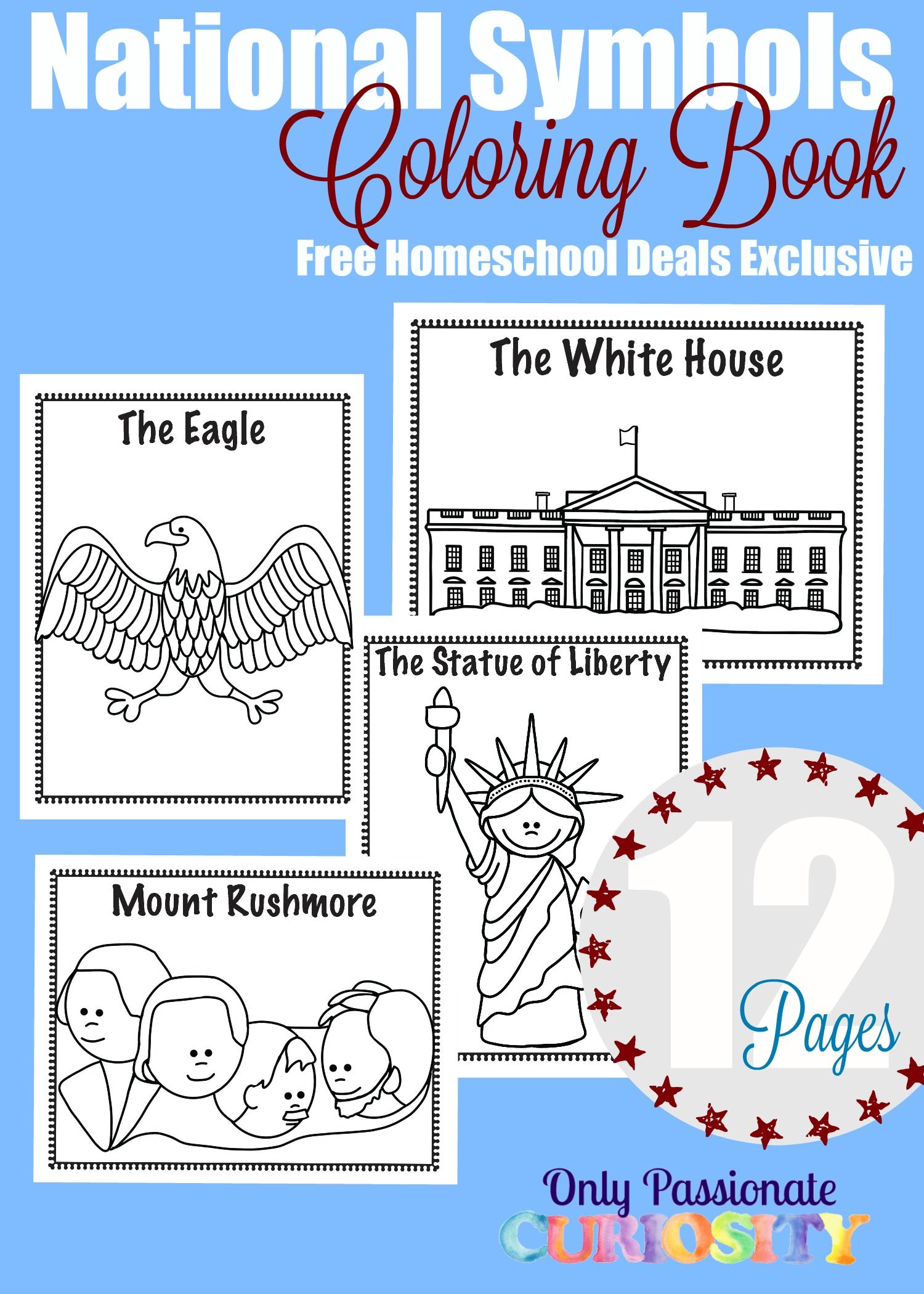 Free national symbols coloring book instant download kindergarten social studies american symbols national symbols