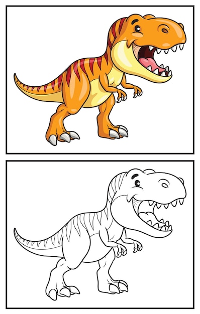 Premium vector coloring book cute tyrannosaurus rex coloring page and colorful clipart character vector cartoon