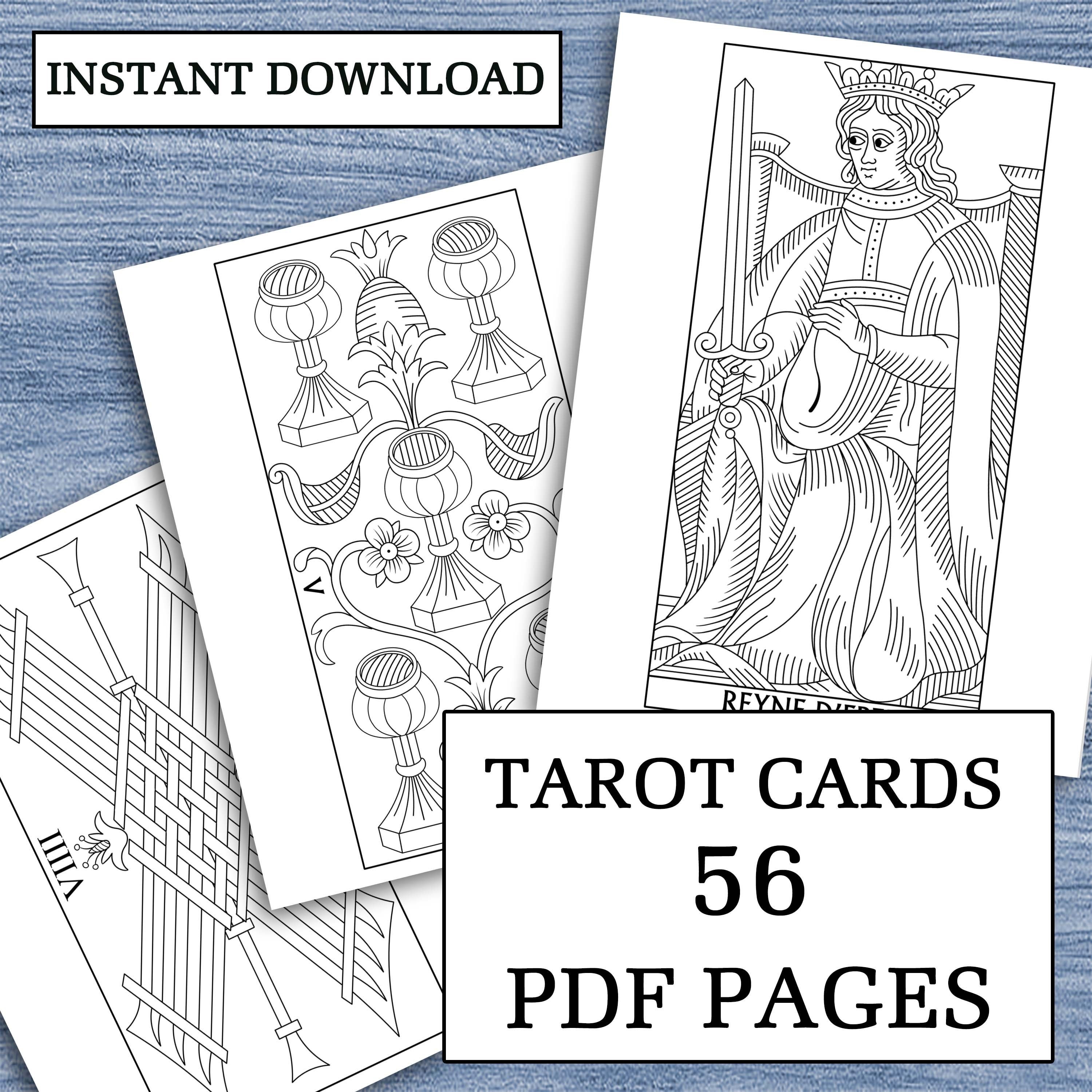 Color your own tarot de marseilles printable tarot coloring book printable handmade drawings minor arcana coloring pages pdf digital instant download
