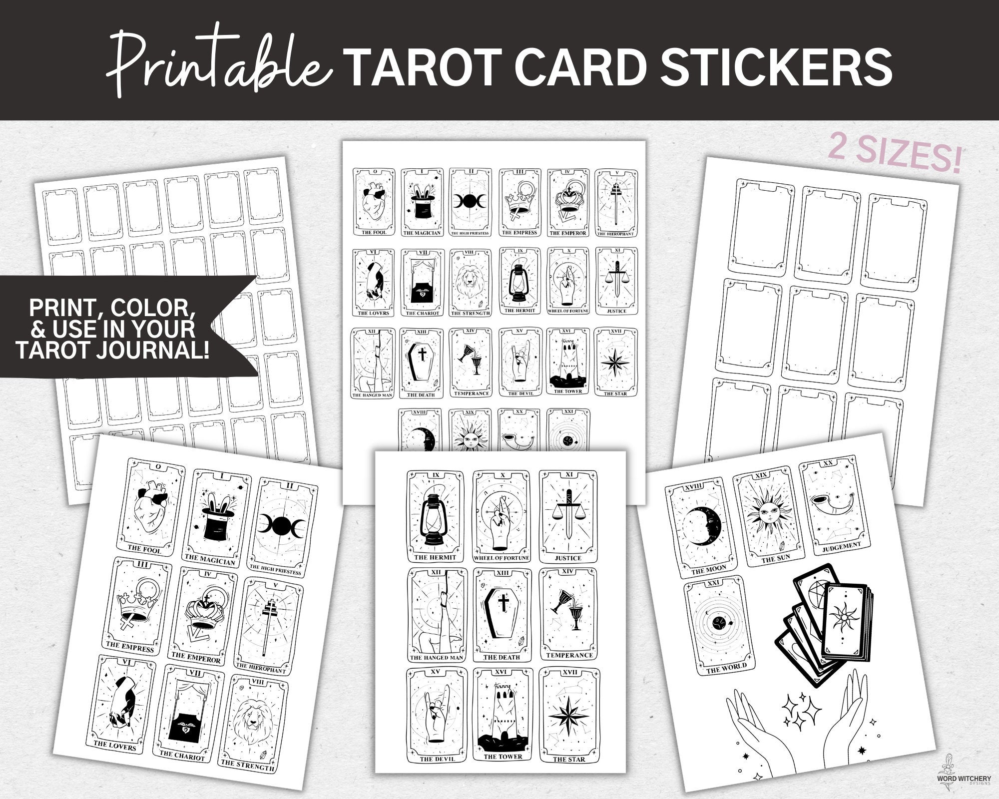 Printable tarot card stickers â word witchery designs