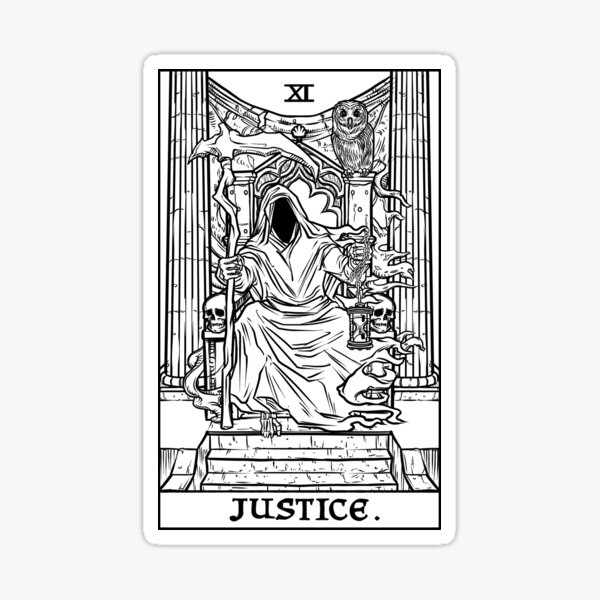 Justice tarot card tapestry grim reaper halloween sticker for sale by theghoulishgarb
