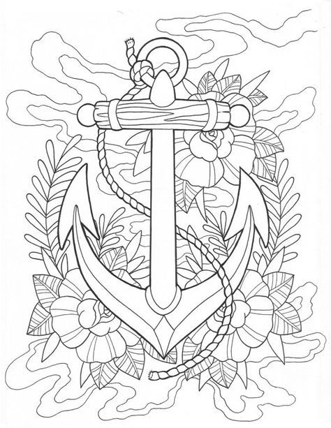 Anchor tattoo colorg page digital download tattoo colorg book colorg pages colorg pictures